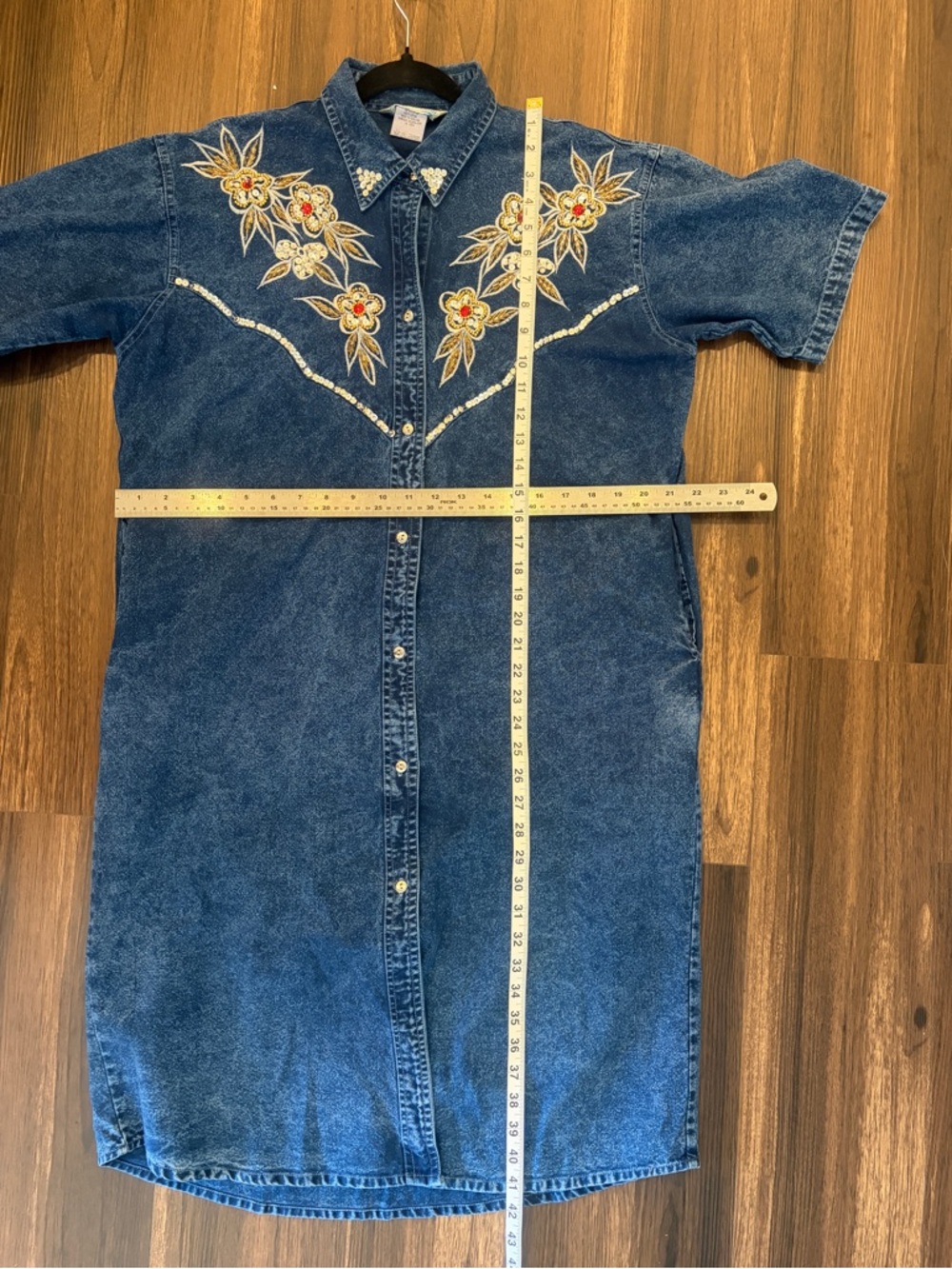 Vintage Dolly Denim Dark Blue Embroidered Denim Midi Dress - Picture 9 of 14